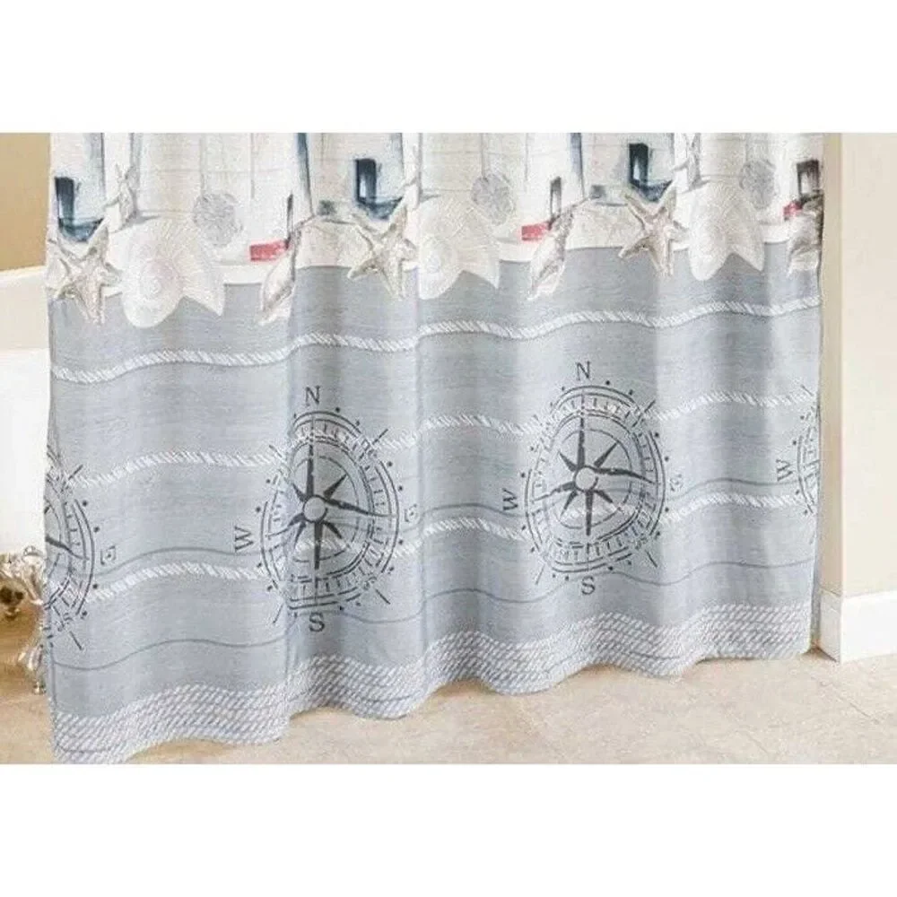 Lighthouse Shower Curtain Nautical Seashell Ship Compass Polyester Bath Gift NEW